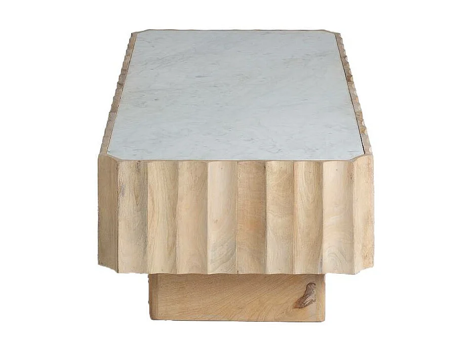 Mesa de centro rectangular de madera de mango y mármol blanco Naxos con almacenamiento