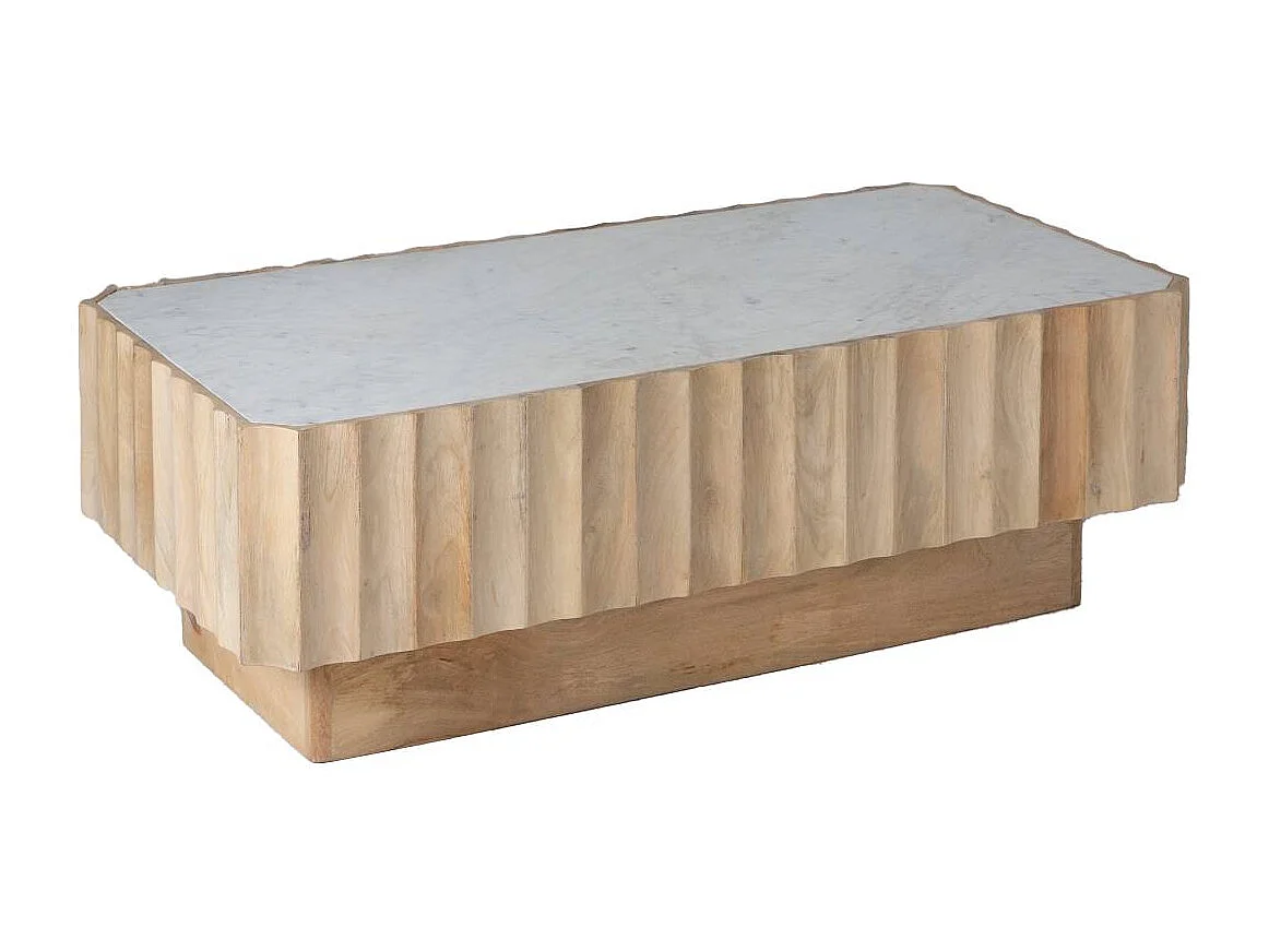 Mesa de centro rectangular de madera de mango y mármol blanco Naxos con almacenamiento