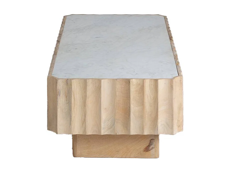 Mesa de centro rectangular de madera de mango y mármol blanco Naxos con almacenamiento