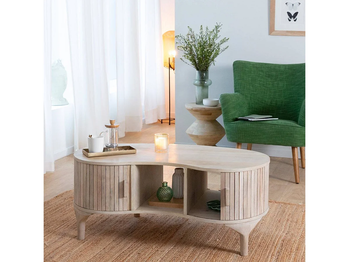 Mesa de centro de madera de mango Macha con almacenamiento - Minimalista y sofisticada