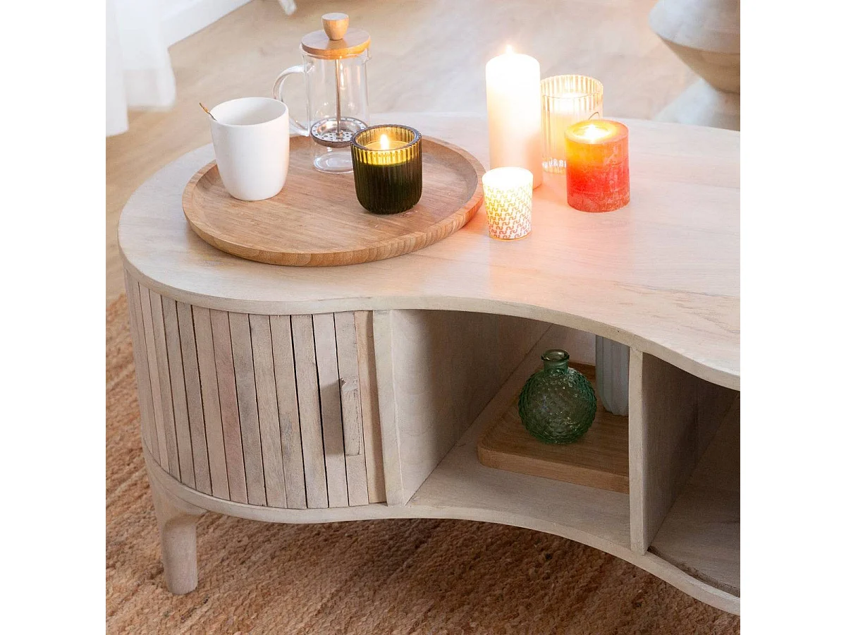 Mesa de centro de madera de mango Macha con almacenamiento - Minimalista y sofisticada
