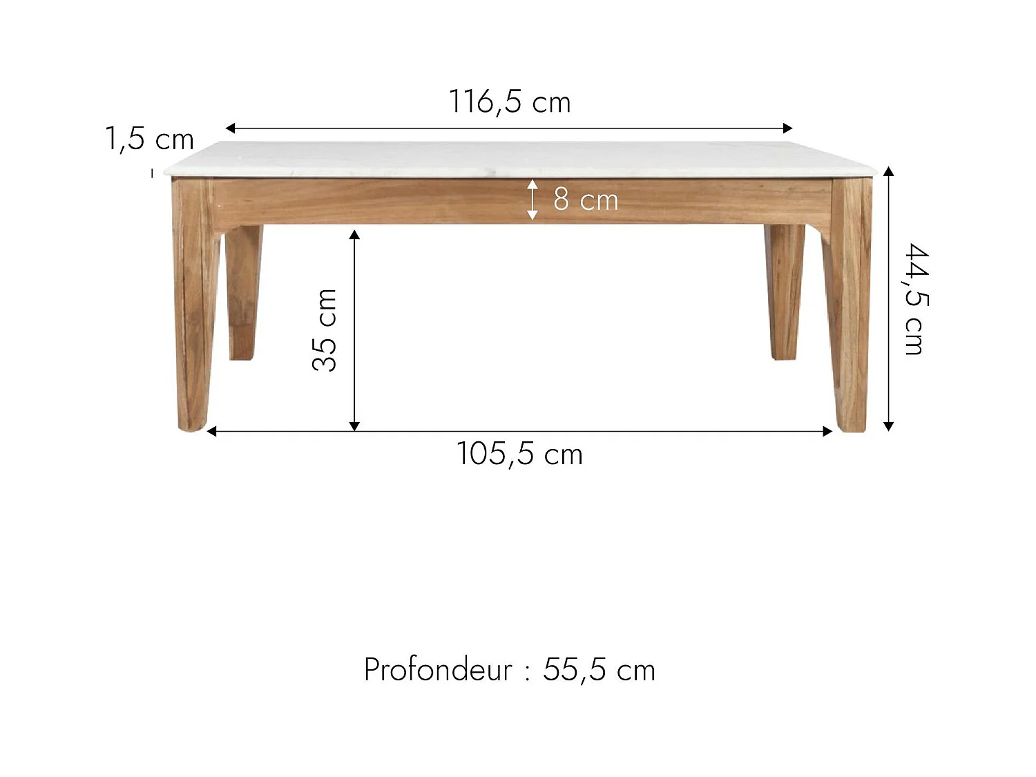 Table basse en bois de manguier et marbre Arthuro