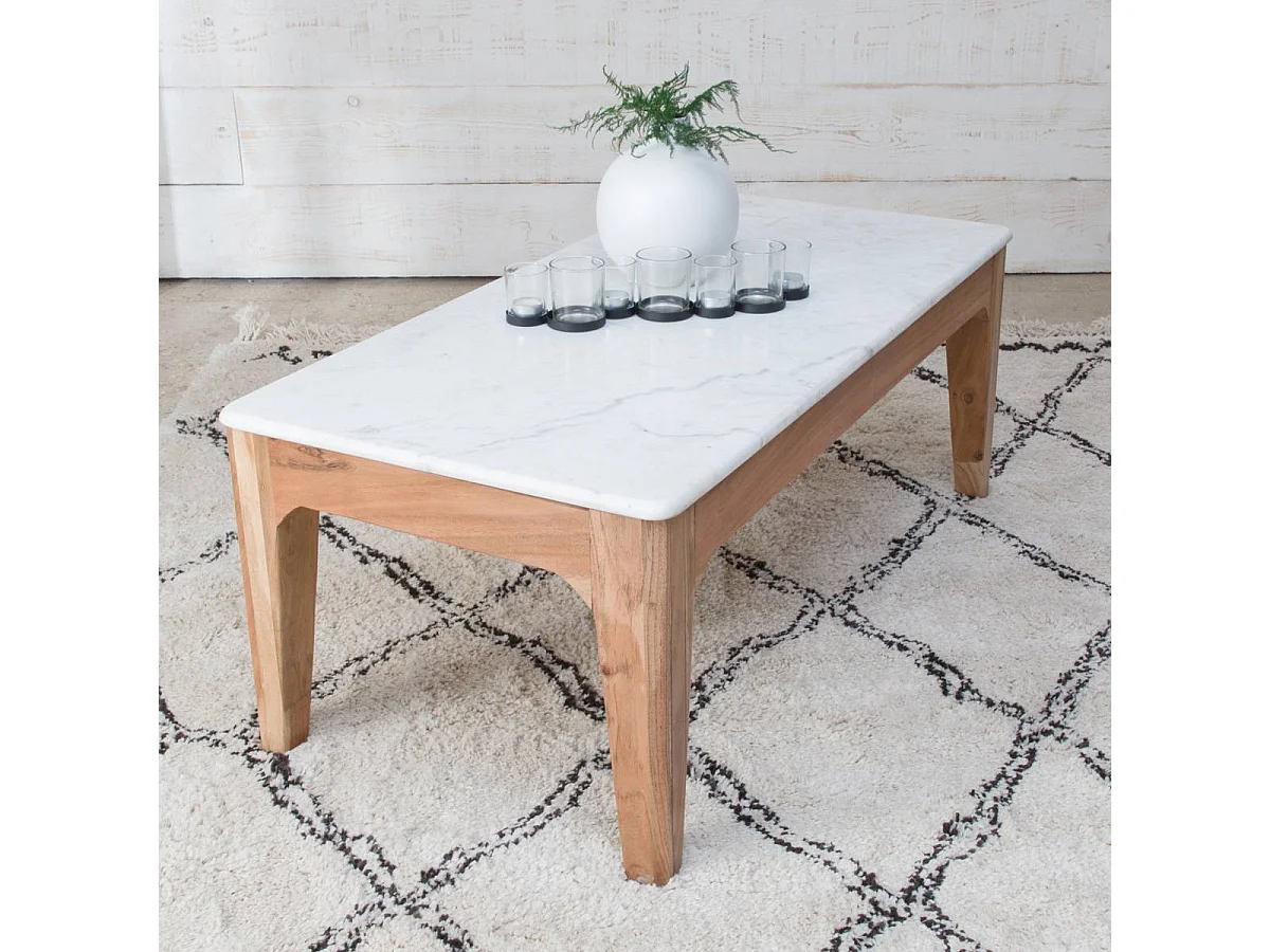 Table basse en bois de manguier et marbre Arthuro