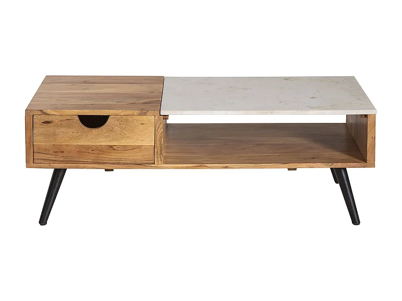 Mesa de centro de acacia y mármol Frida con almacenamiento - Estilo escandinavo