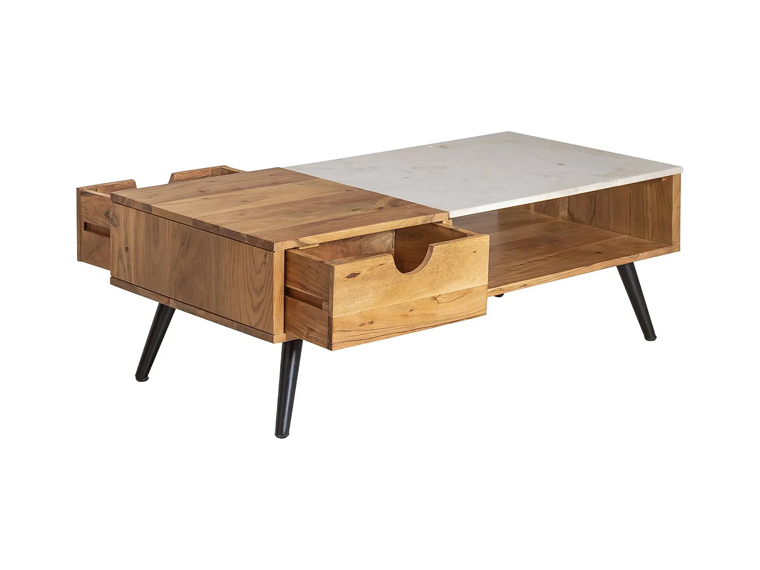 Table basse en bois d'acacia et marbre Frida