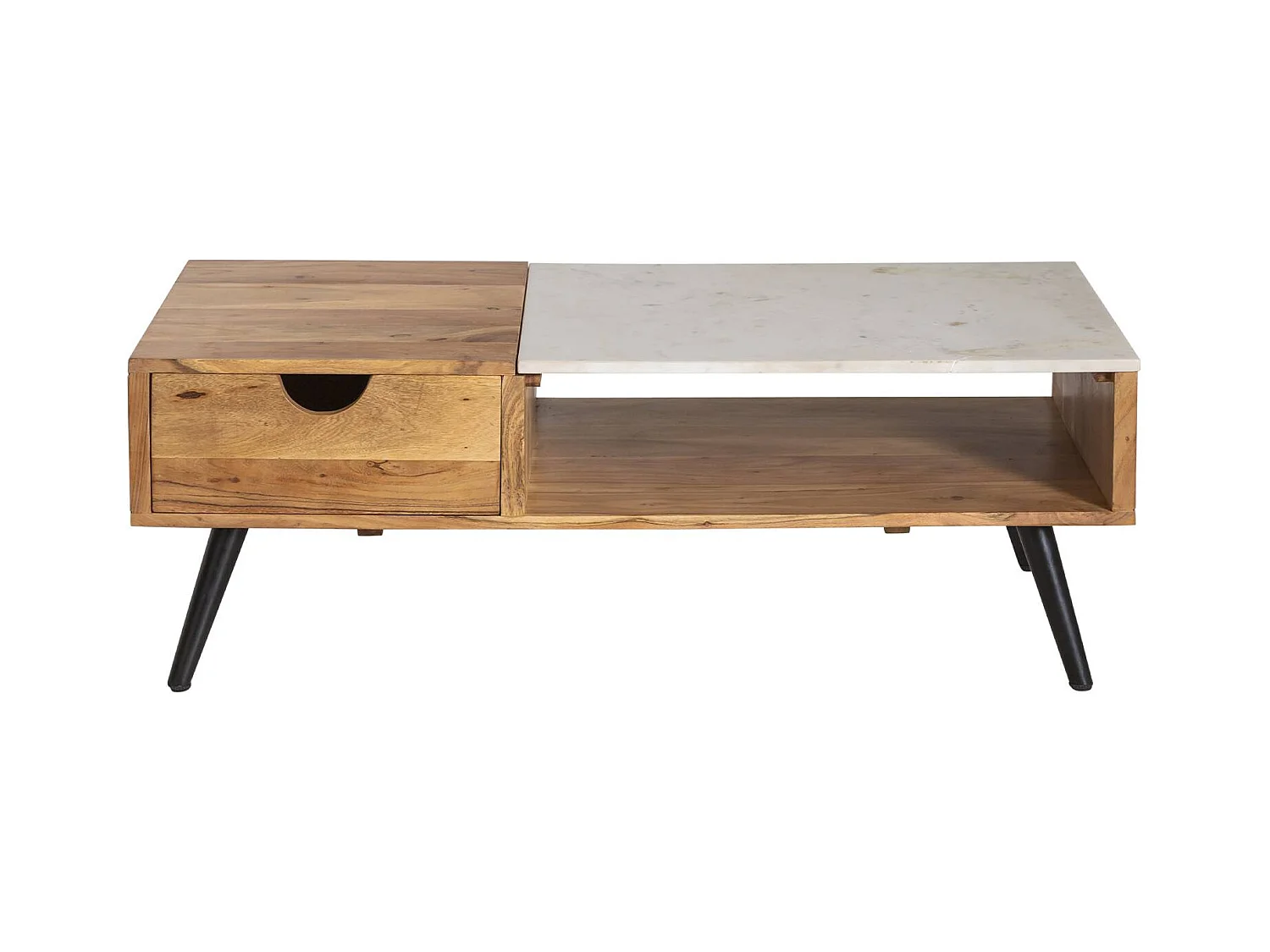 Mesa de centro de acacia y mármol Frida con almacenamiento - Estilo escandinavo