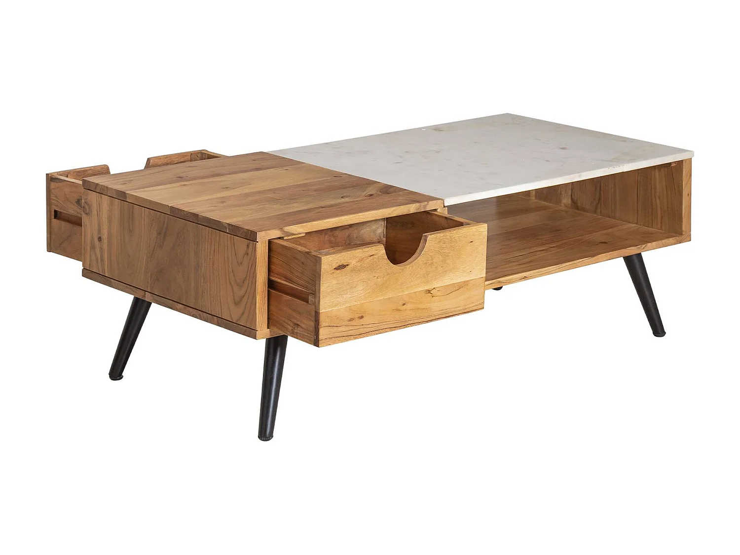 Mesa de centro de acacia y mármol Frida con almacenamiento - Estilo escandinavo