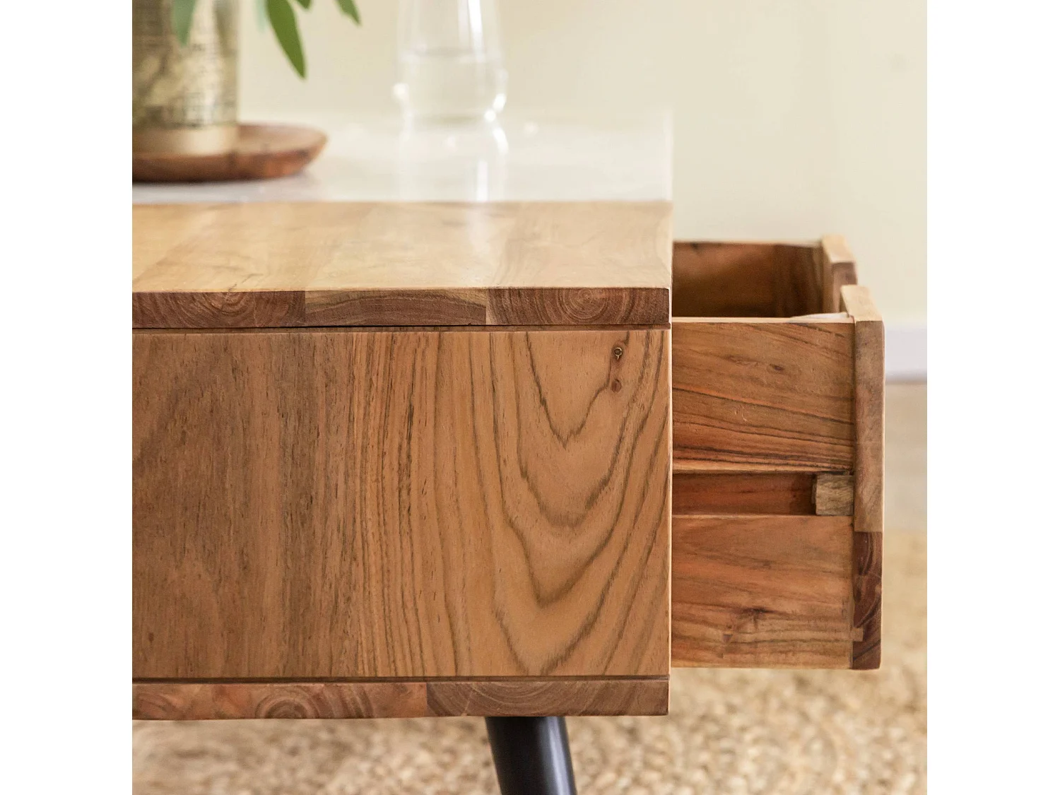 Mesa de centro de acacia y mármol Frida con almacenamiento - Estilo escandinavo
