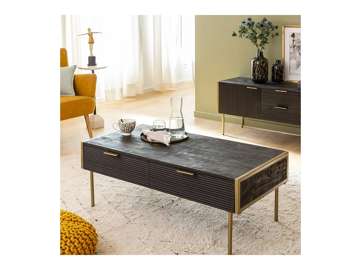 Table basse en bois de manguier et métal doré Ange