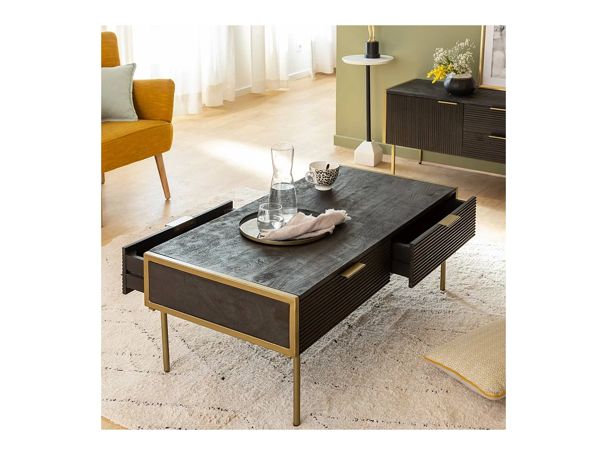 Table basse en bois de manguier et métal doré Ange
