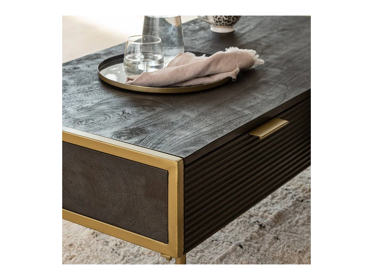 Table basse en bois de manguier et métal doré Ange