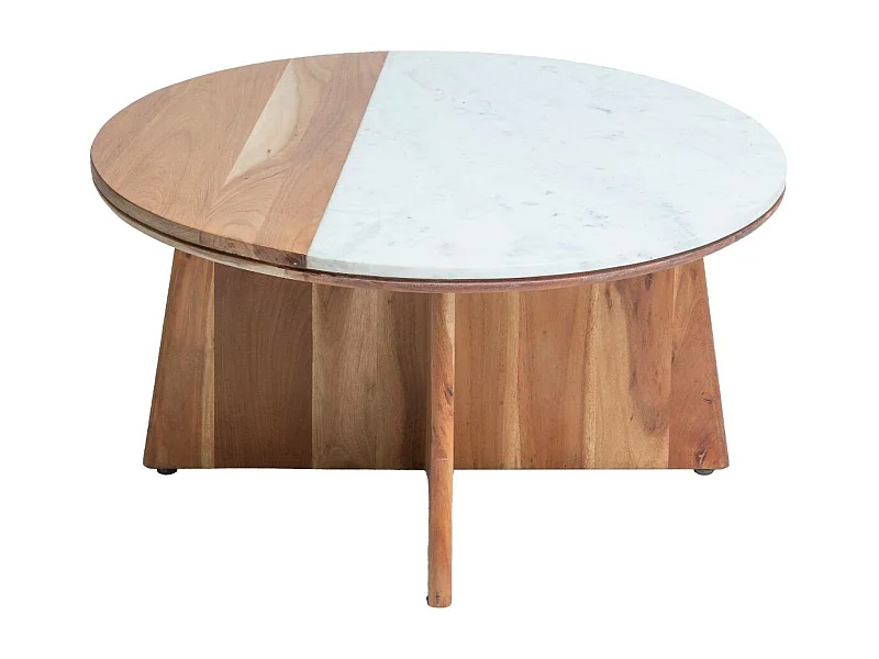 Table basse ronde en bois d'acacia et marbre Homère