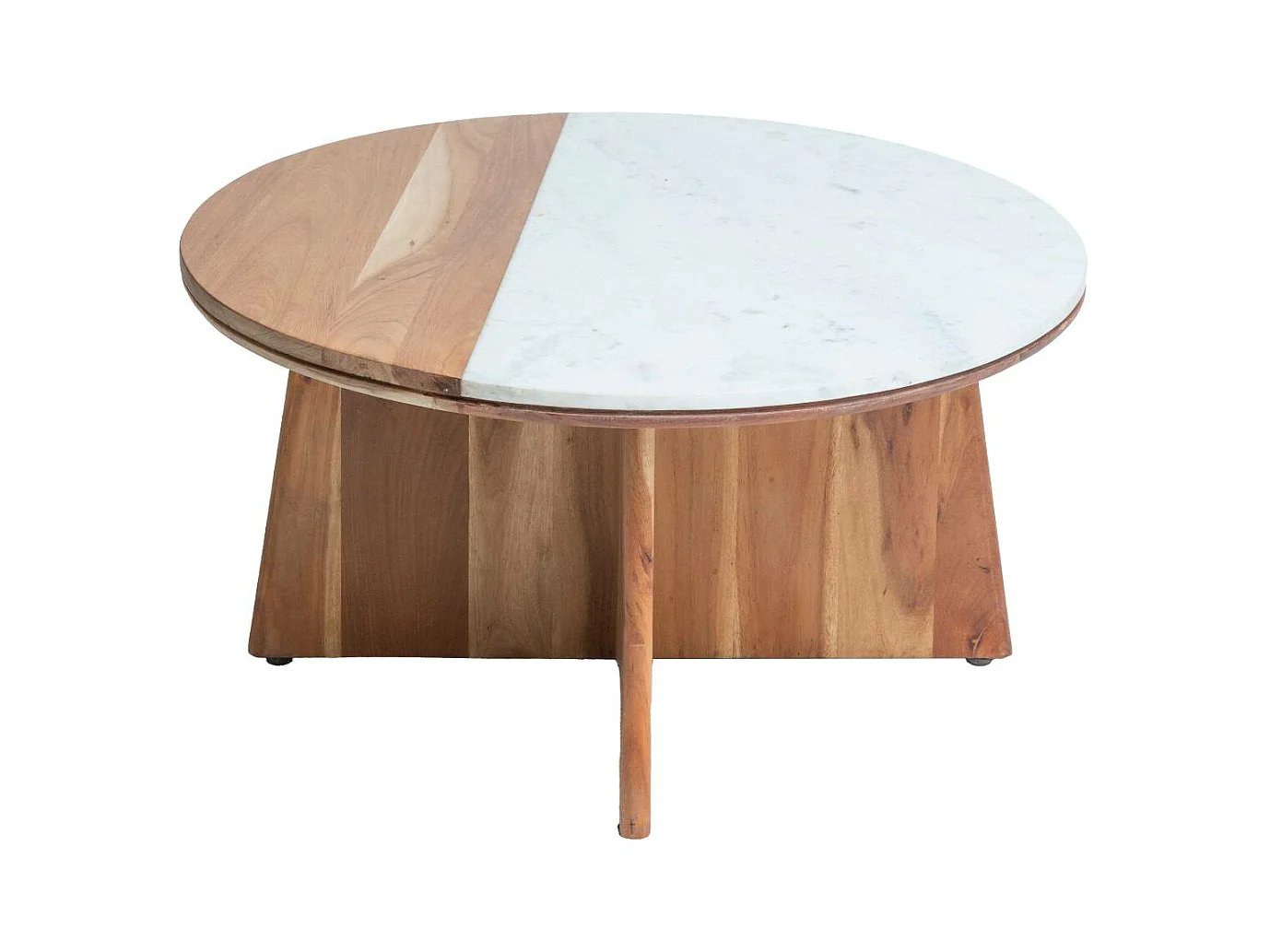 Table basse ronde en bois d'acacia et marbre Homère