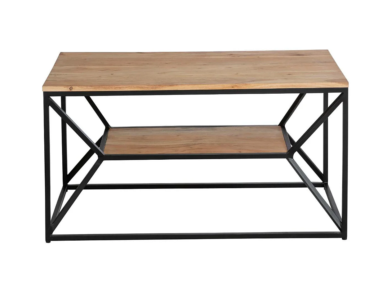 Mesa de centro de madera de acacia Flavia con doble bandeja y almacenamiento integrado - Marrón