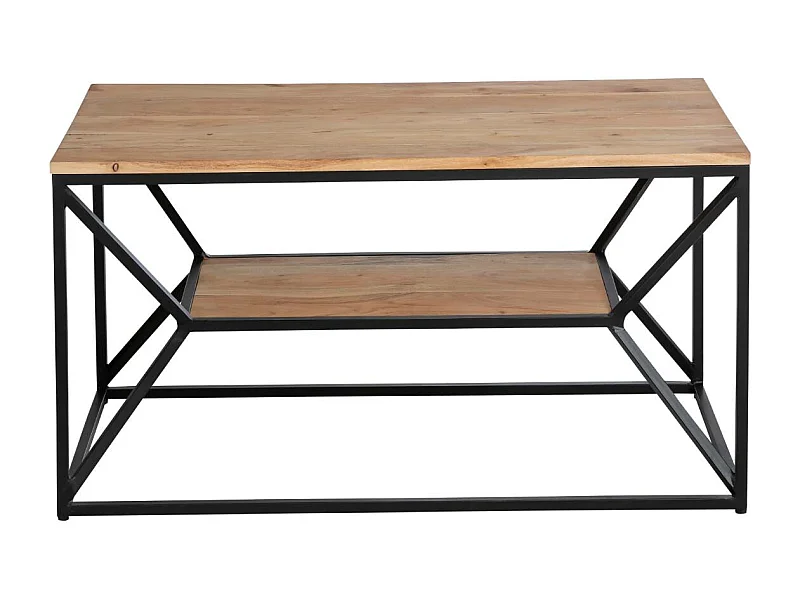 Mesa de centro de madera de acacia Flavia con doble bandeja y almacenamiento integrado - Marrón