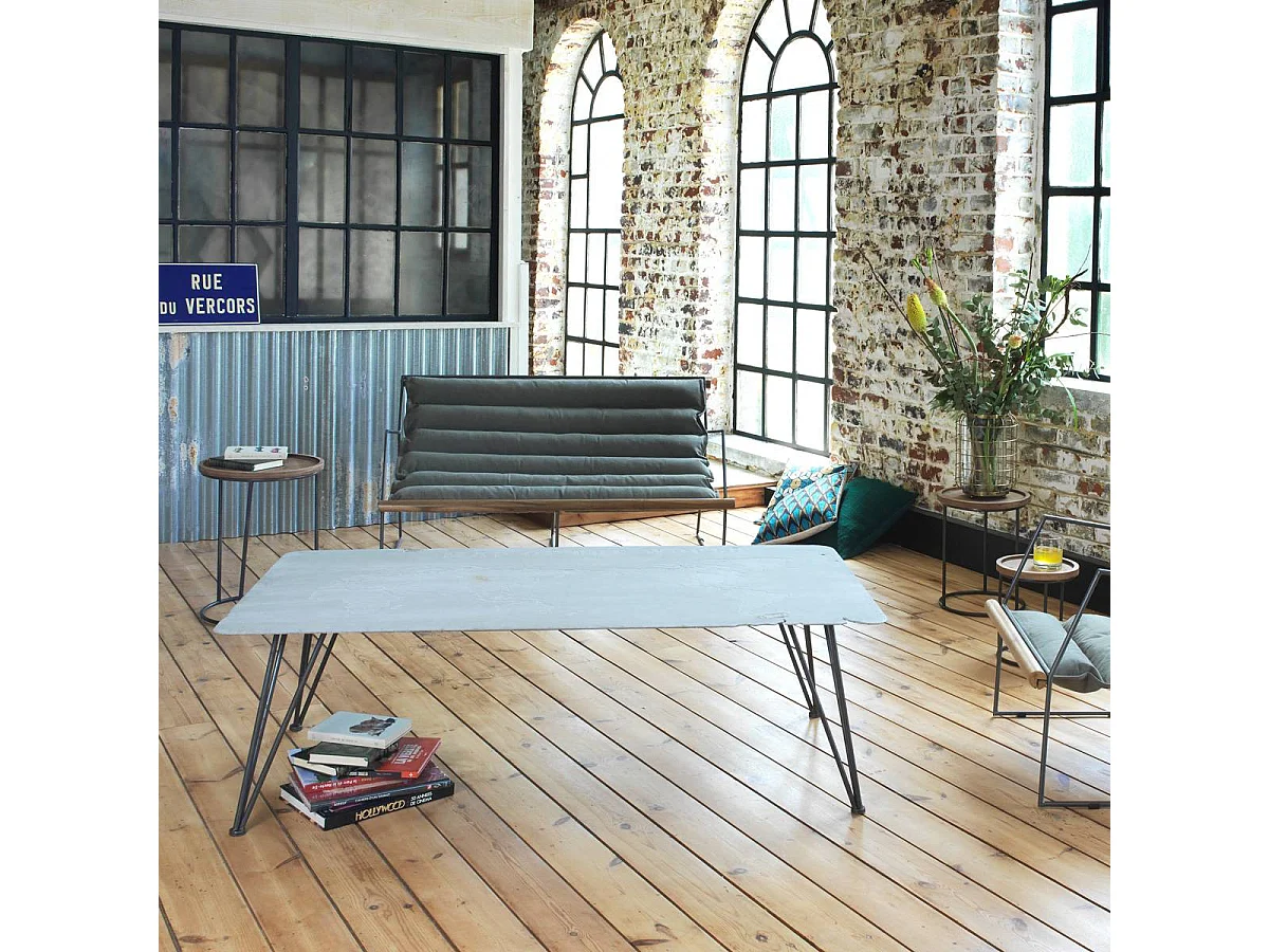 Table basse en ciment et métal Grey