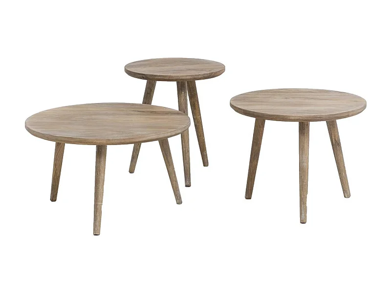Conjunto de 3 mesas auxiliares nido de madera de mango Mykonos con almacenamiento
