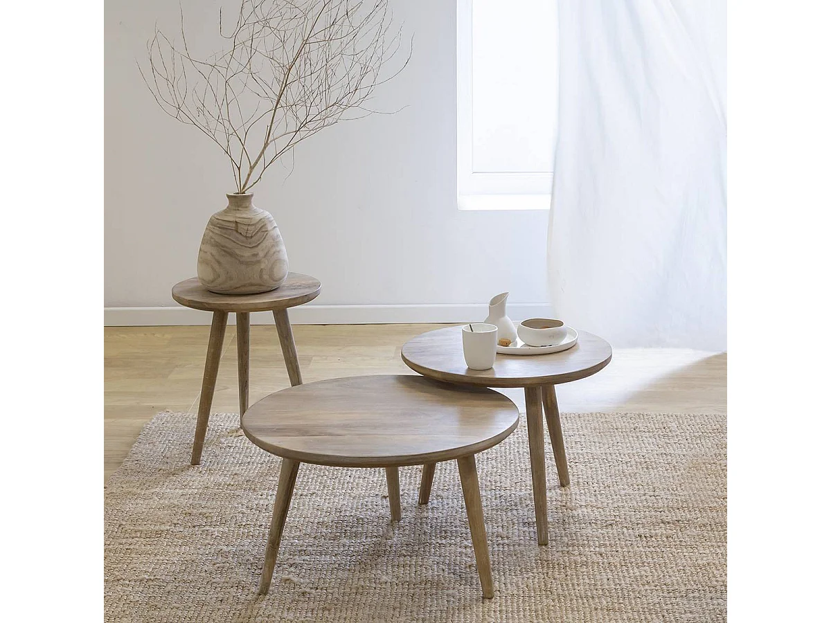 Conjunto de 3 mesas auxiliares nido de madera de mango Mykonos con almacenamiento