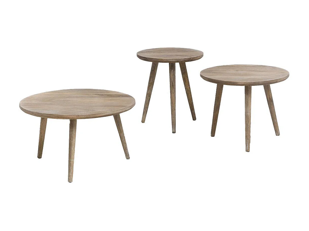 Conjunto de 3 mesas auxiliares nido de madera de mango Mykonos con almacenamiento