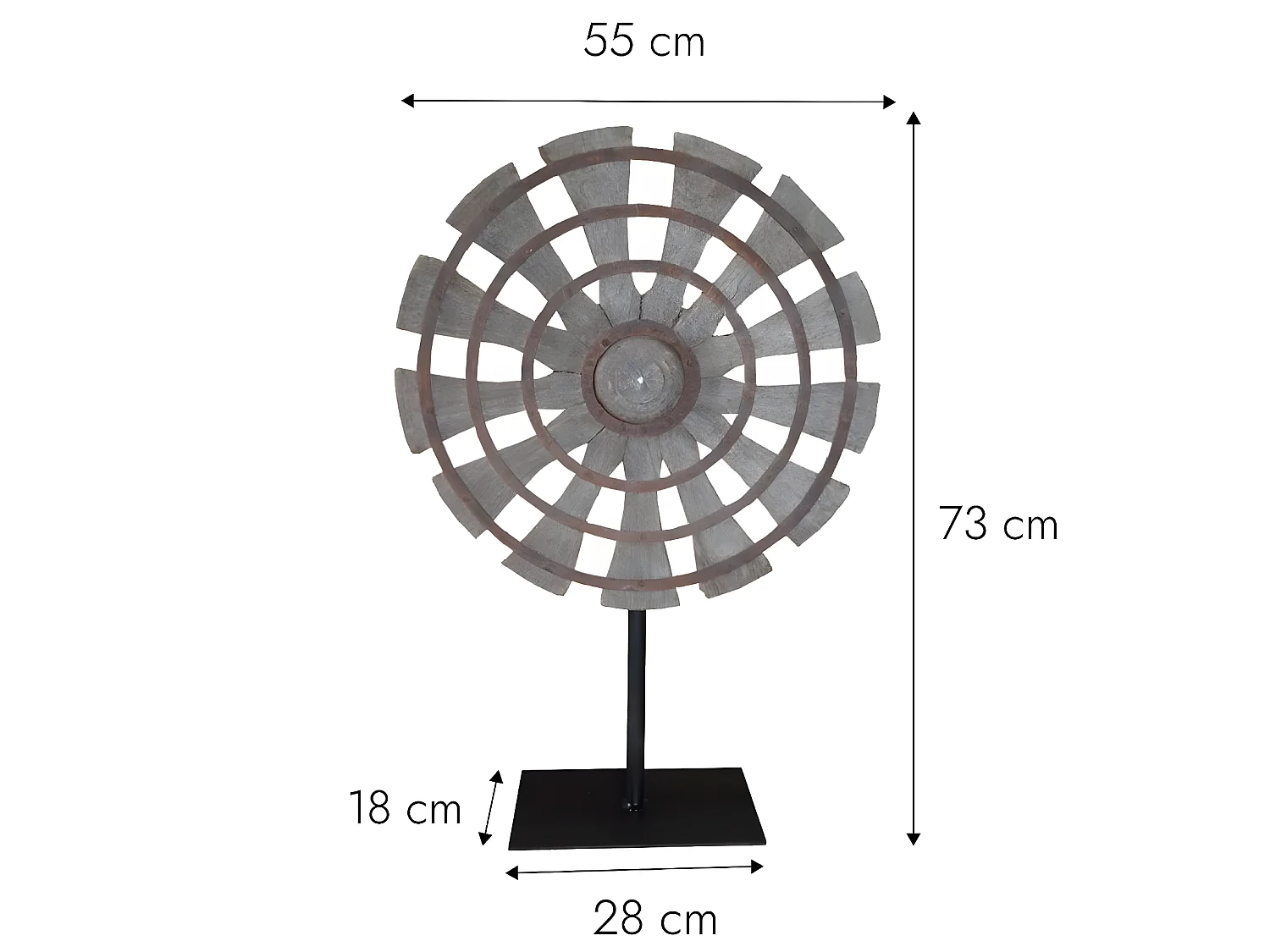 Sculpture façon roue en bois et métal Georgia