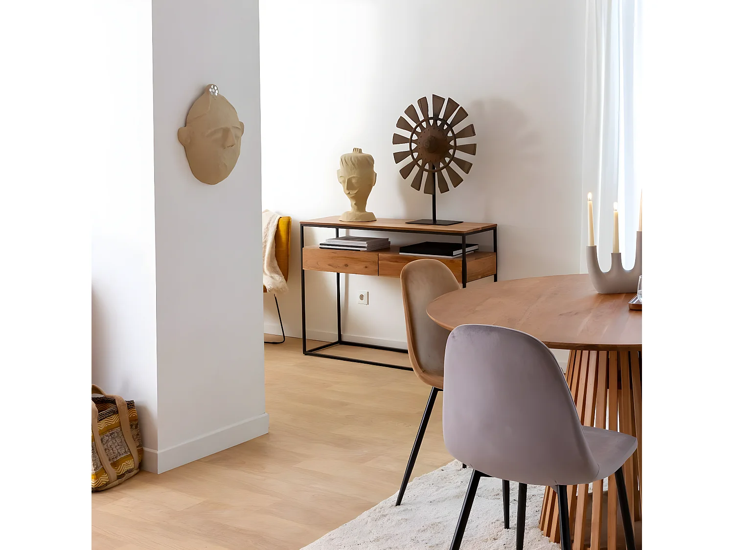 Sculpture façon roue en bois et métal Georgia