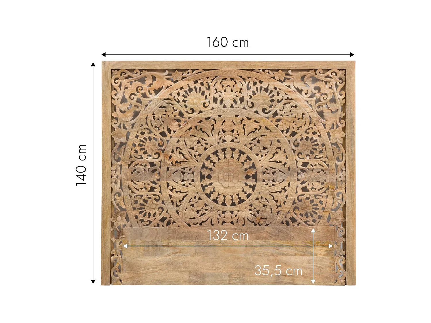 Cabecero de cama de madera de mango tallado Vittoria con almacenamiento integrado para adultos