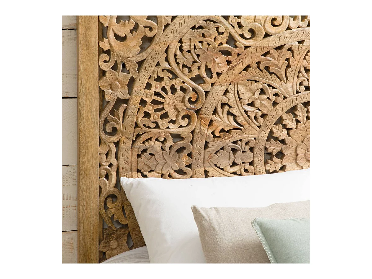 Cabecero de cama de madera de mango tallado Vittoria con almacenamiento integrado para adultos