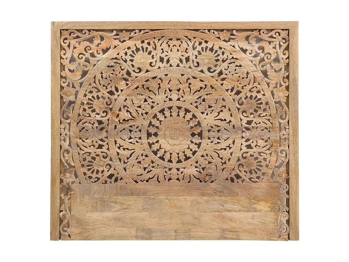 Cabecero de cama de madera de mango tallado Vittoria con almacenamiento integrado para adultos