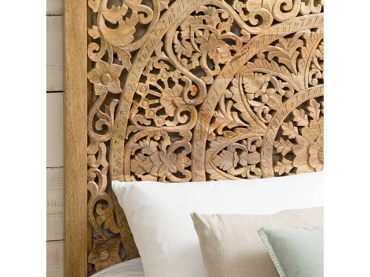 Cabecero de cama de madera de mango tallado Vittoria con almacenamiento integrado para adultos