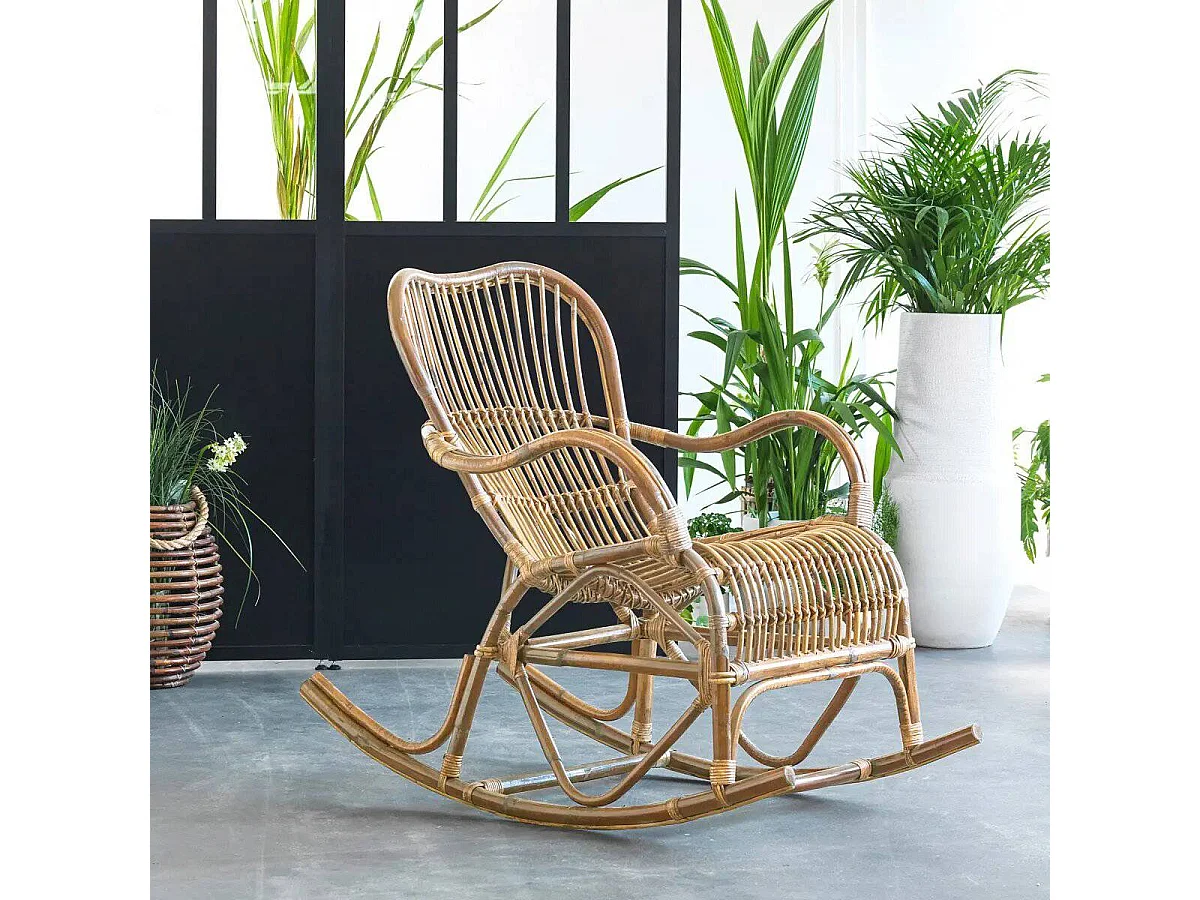 Rocking chair vintage en rotin Rattan