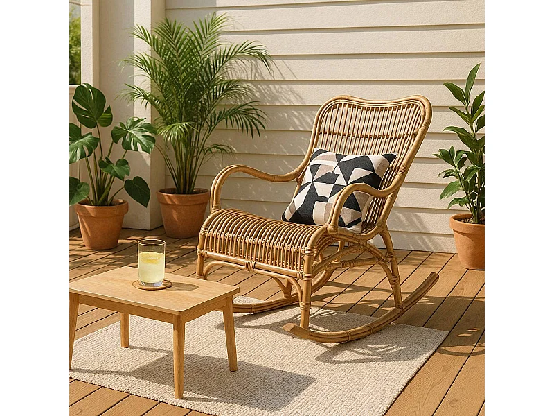 Rocking chair vintage en rotin Rattan