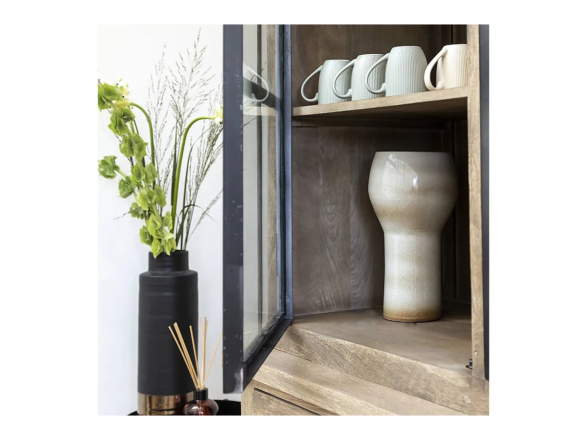 Vaisselier en bois de manguier brossée et métal noir Clotilde