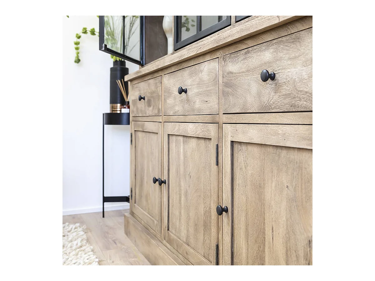 Vaisselier en bois de manguier brossée et métal noir Clotilde