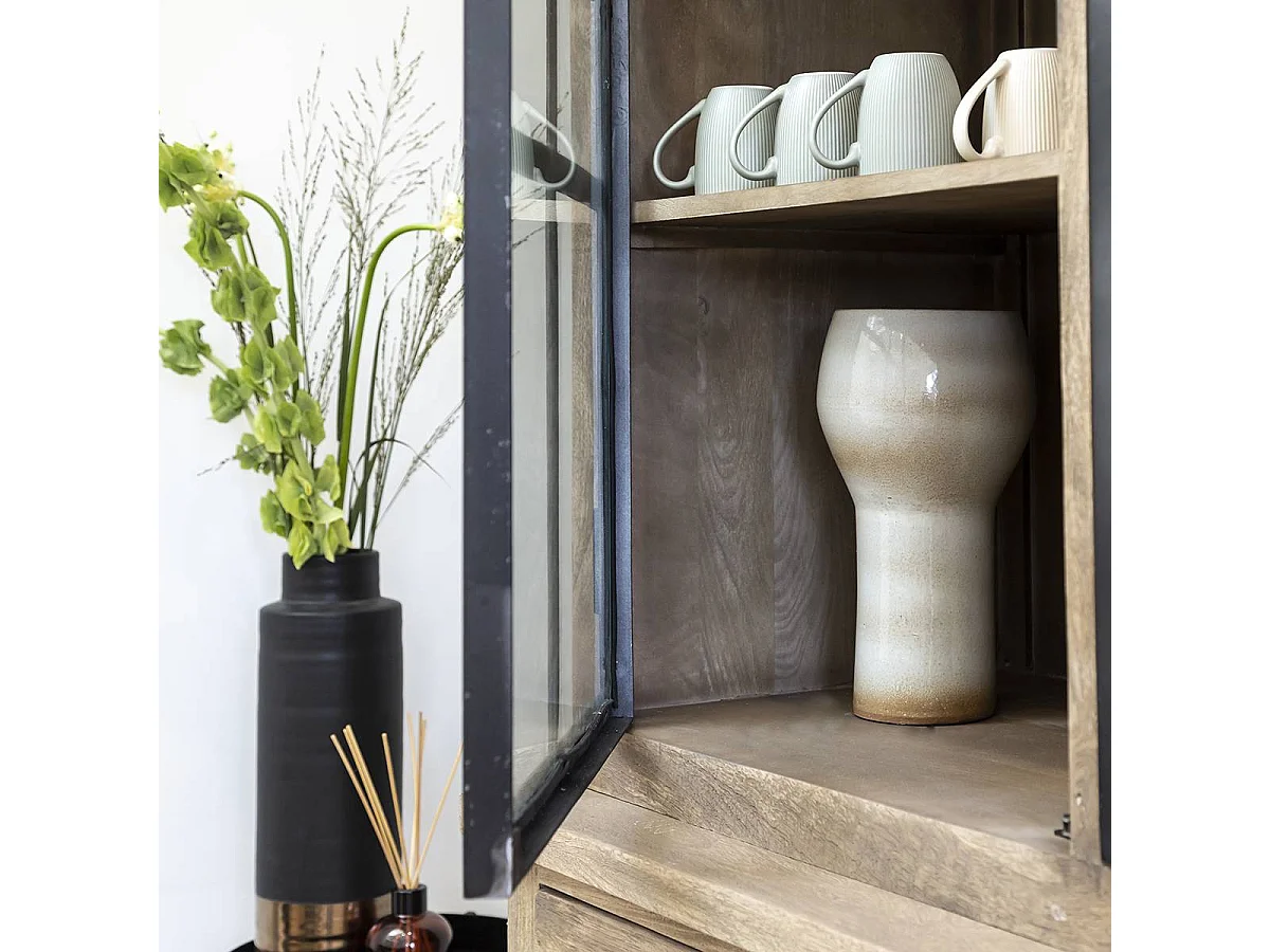 Vaisselier en bois de manguier brossée et métal noir Clotilde