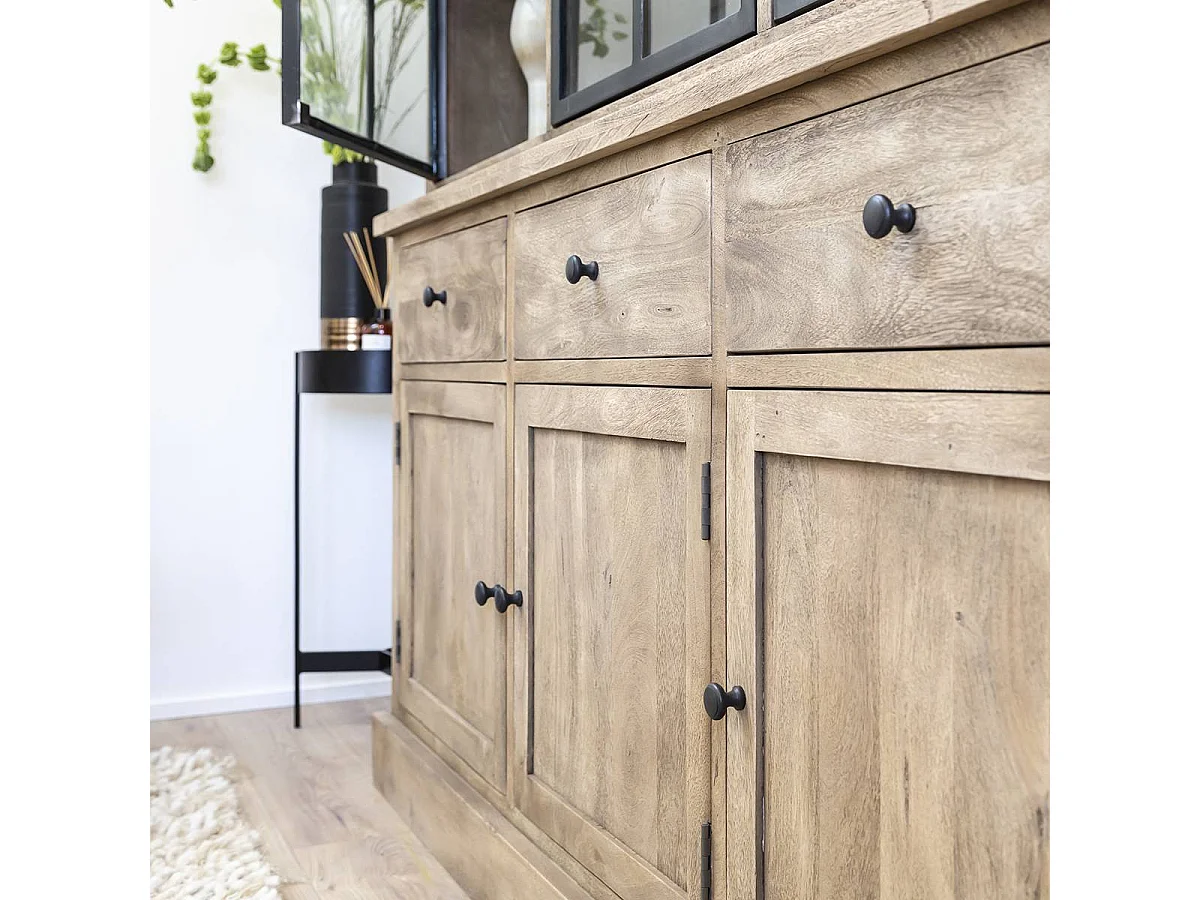 Vaisselier en bois de manguier brossée et métal noir Clotilde