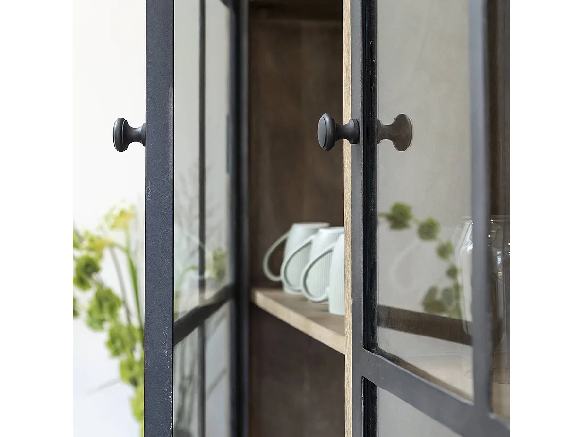 Vaisselier en bois de manguier brossée et métal noir Clotilde