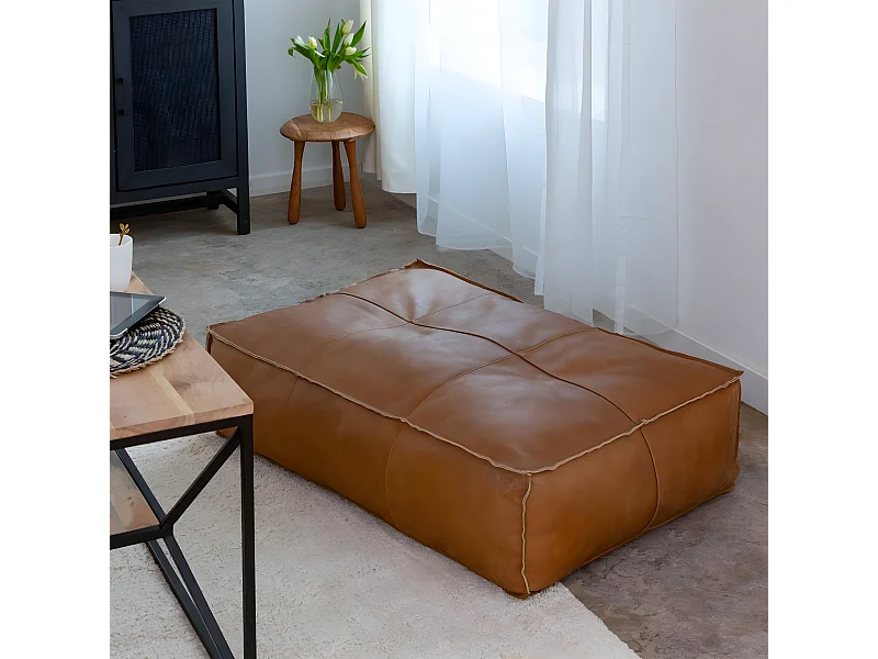 Pouf en cuir grand modèle Mina