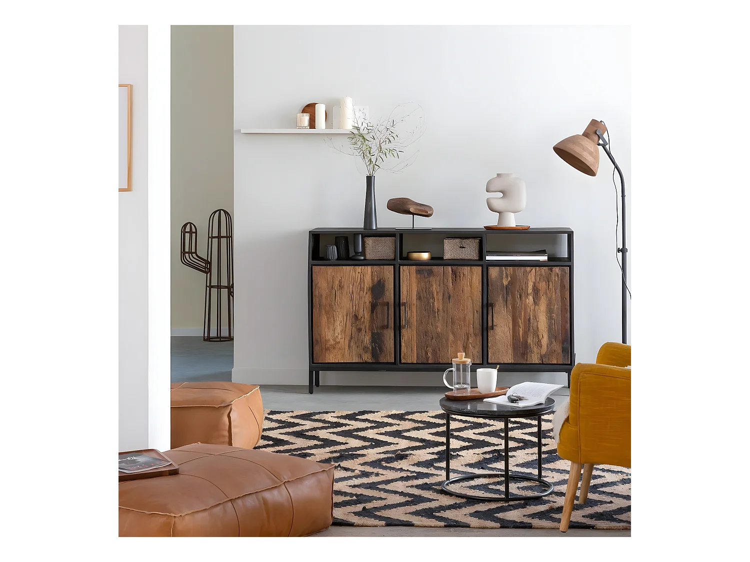 Pouf en cuir grand modèle Mina