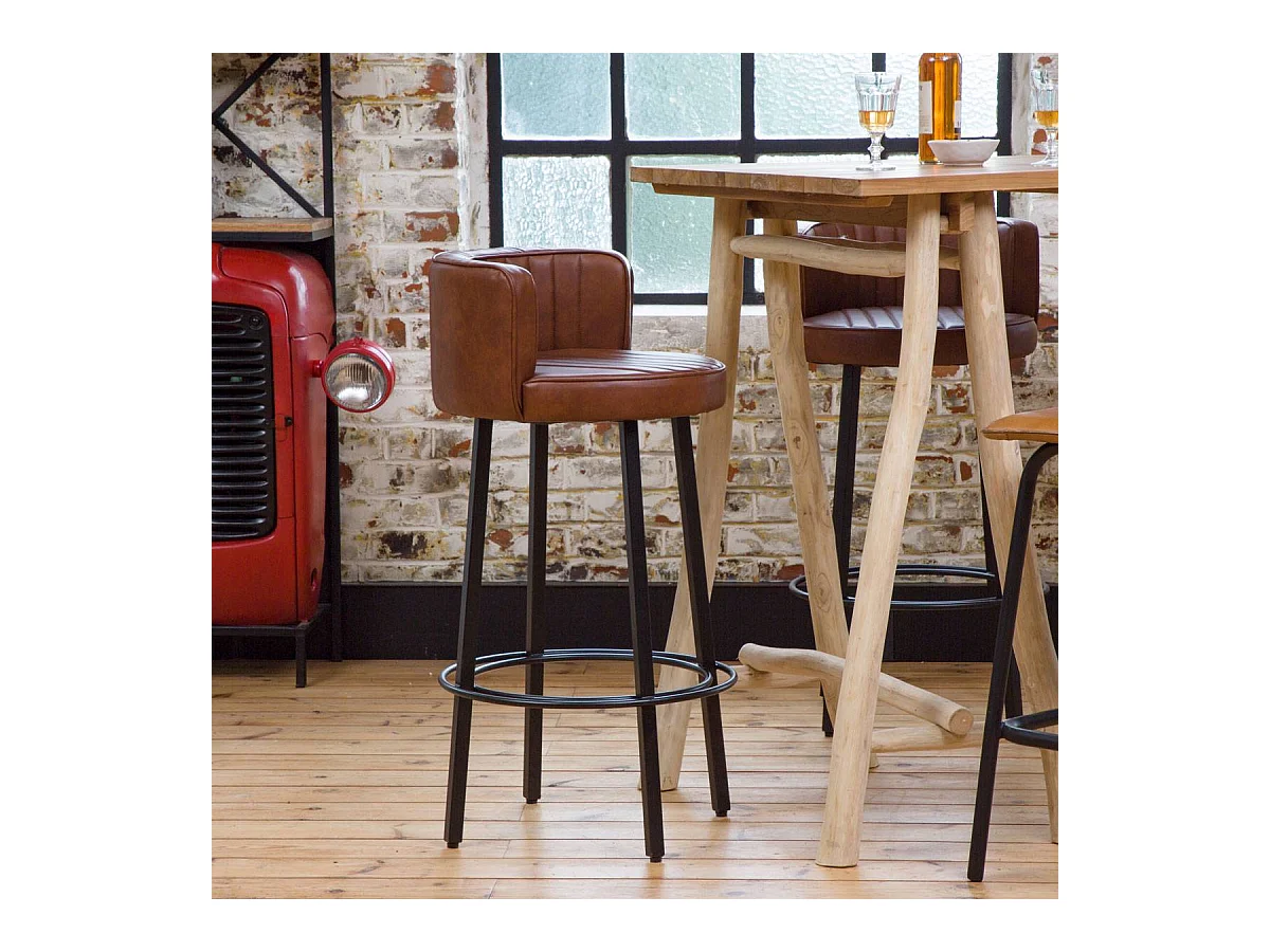 Tabouret de bar en cuir et métal Tiago