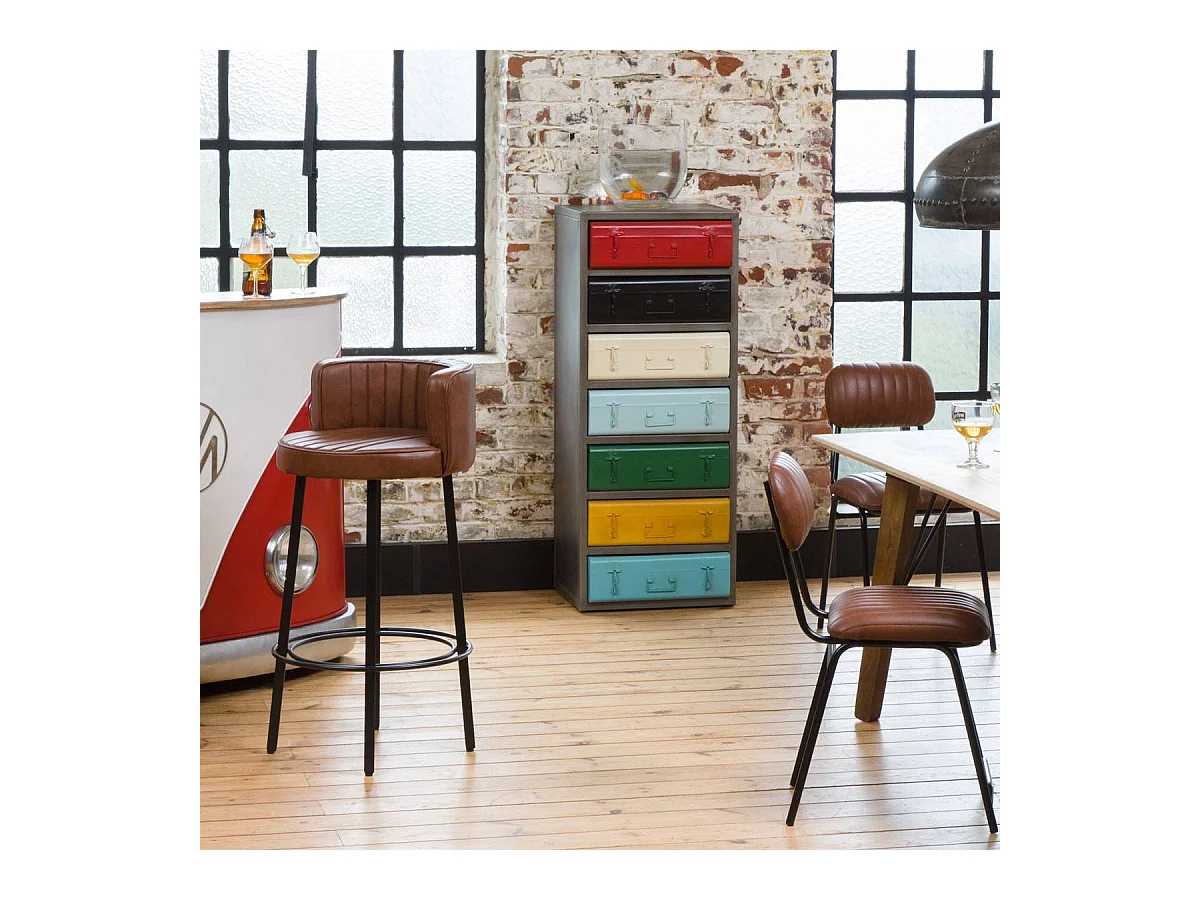 Tabouret de bar en cuir et métal Tiago