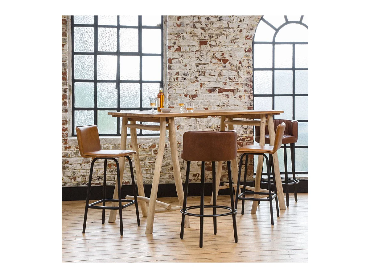 Tabouret de bar en cuir et métal Tiago