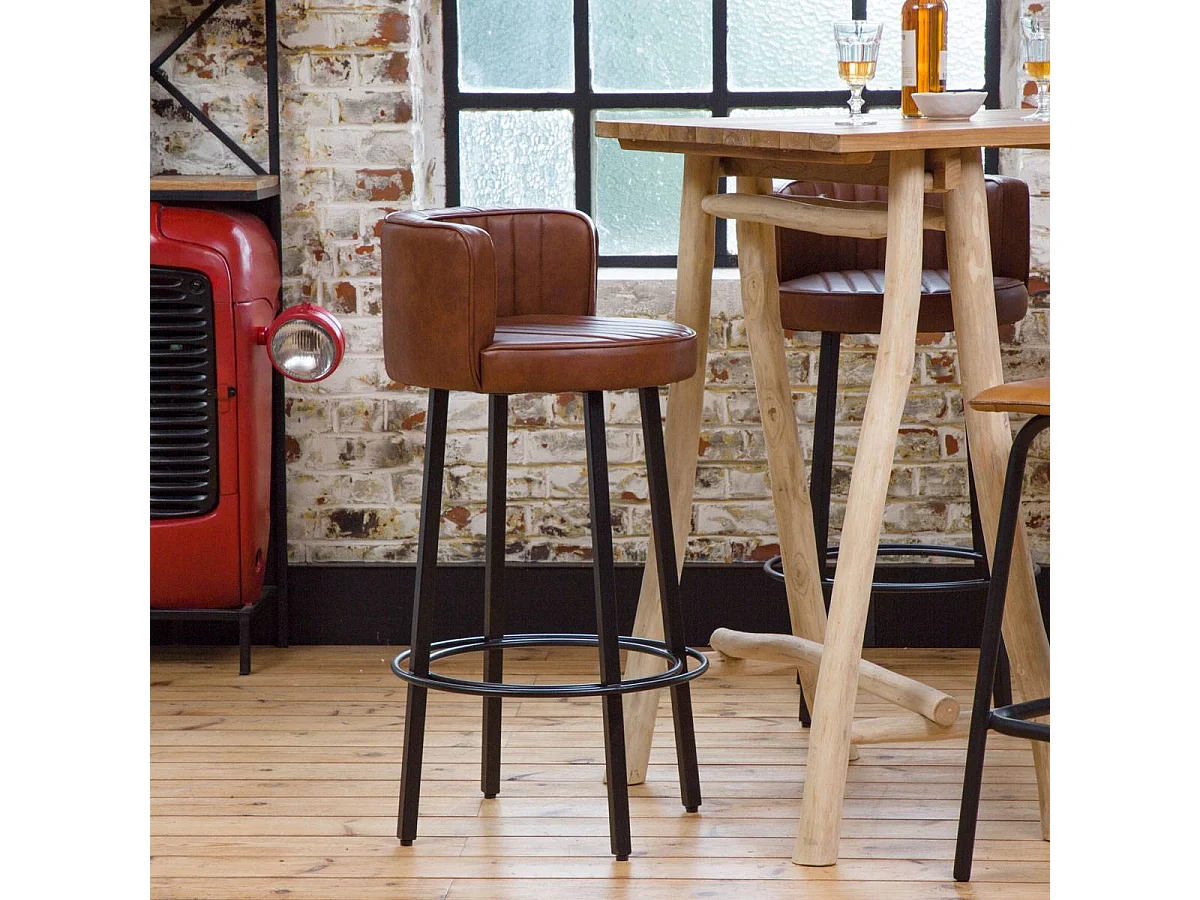 Tabouret de bar en cuir et métal Tiago