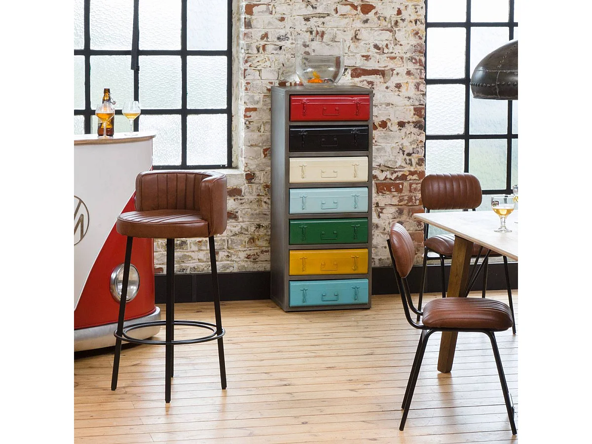 Tabouret de bar en cuir et métal Tiago