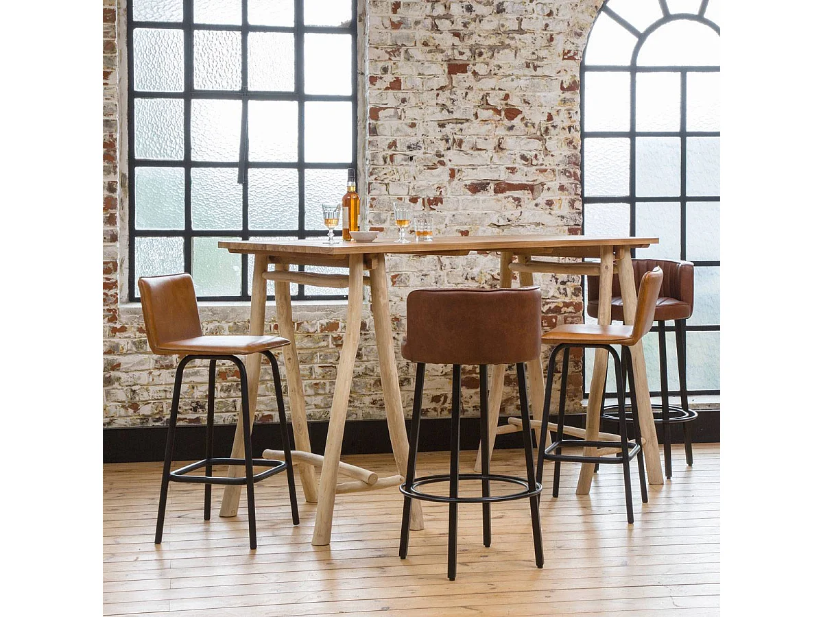 Tabouret de bar en cuir et métal Tiago