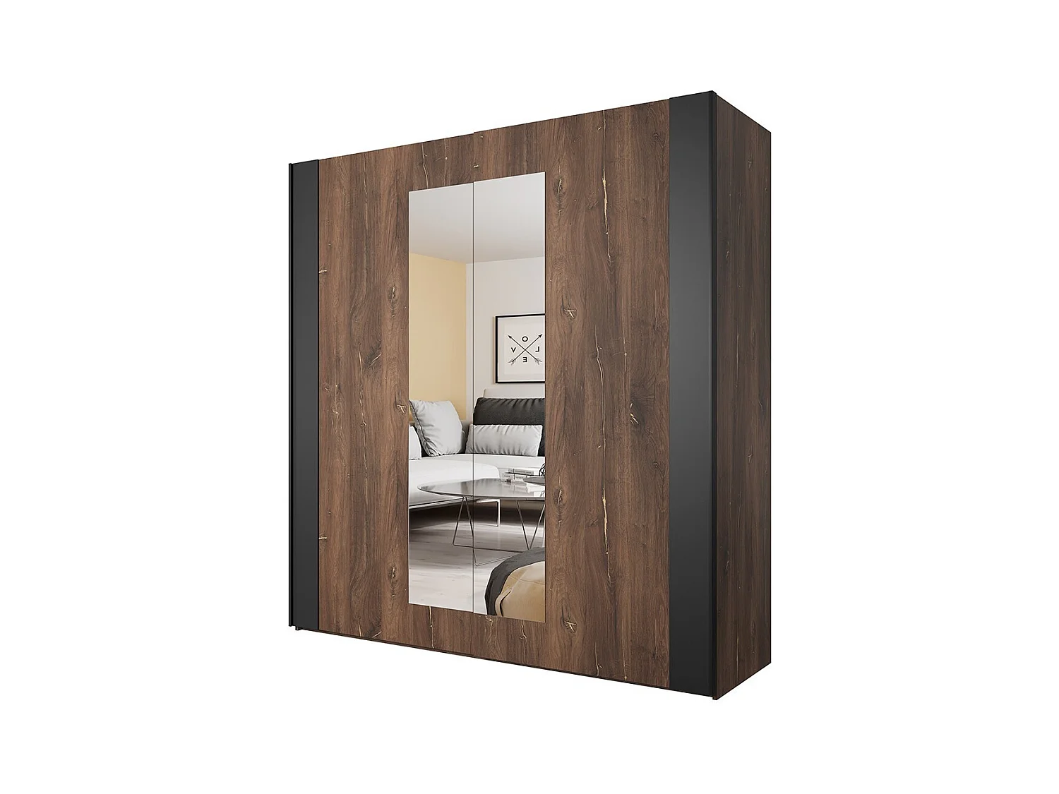 Komplettes Schlafzimmer FOX – Bett mit Stauraum 180x200, Lattenrost inklusive, Schrank, Kommode, Nachttische – Dunkle Eiche