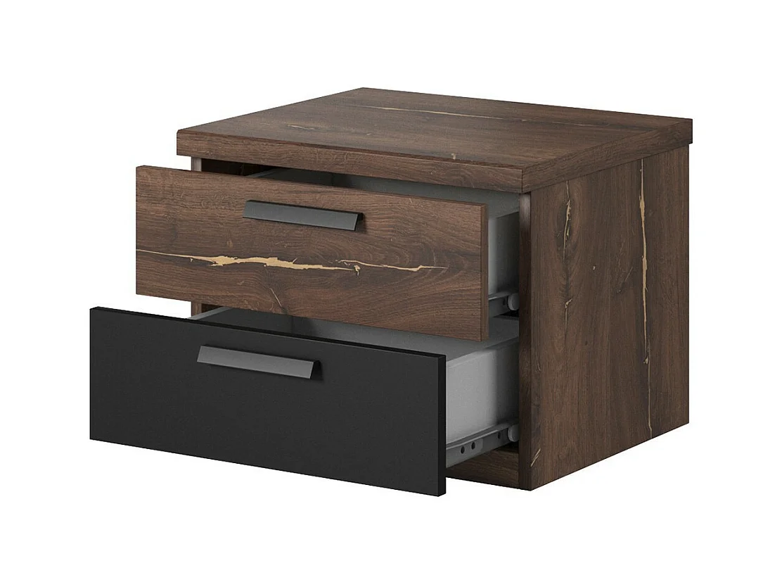 Complete kamer FOX - Opbergbed 180x200, lattenbodem inbegrepen, Kledingkast, Dressoir, Nachtkastjes - Donker eiken