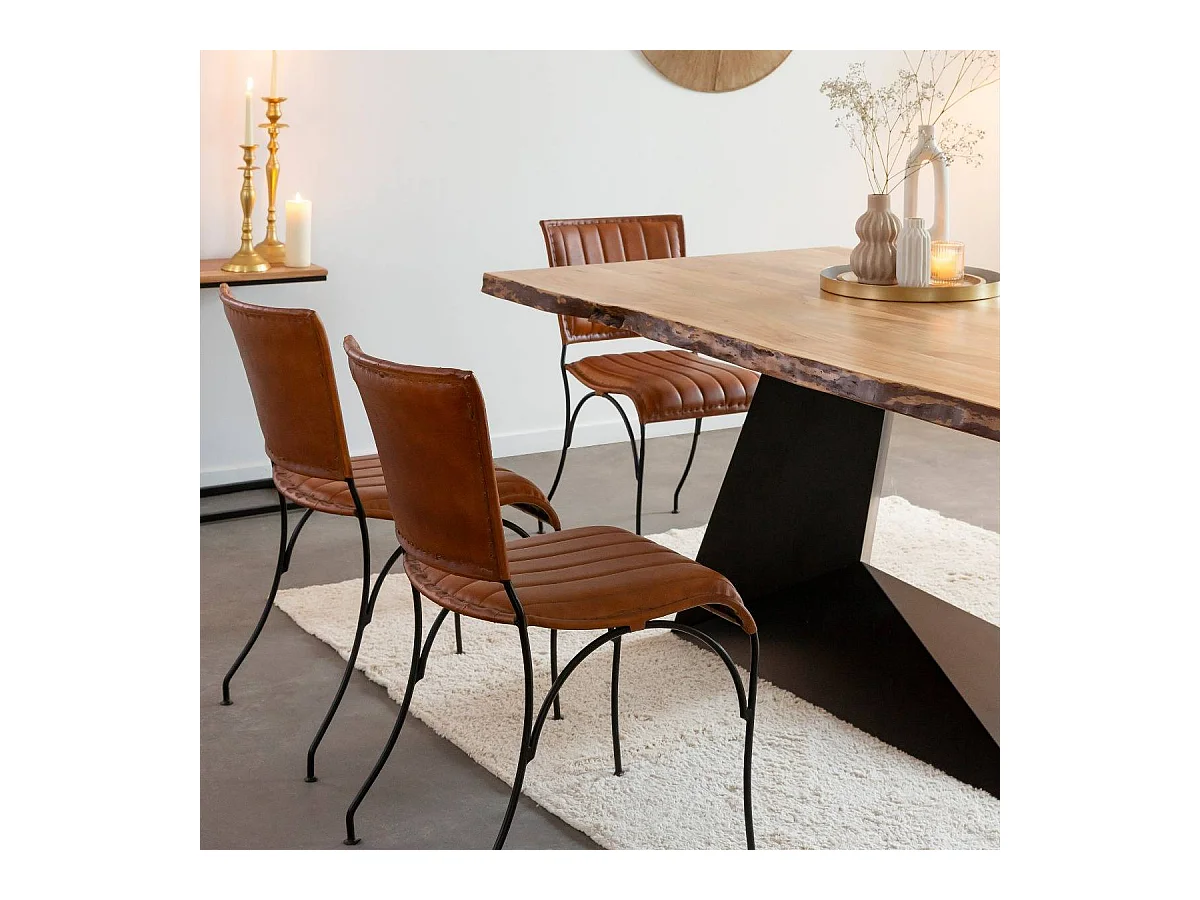 Chaise en cuir marron Nuria (lot de 2)