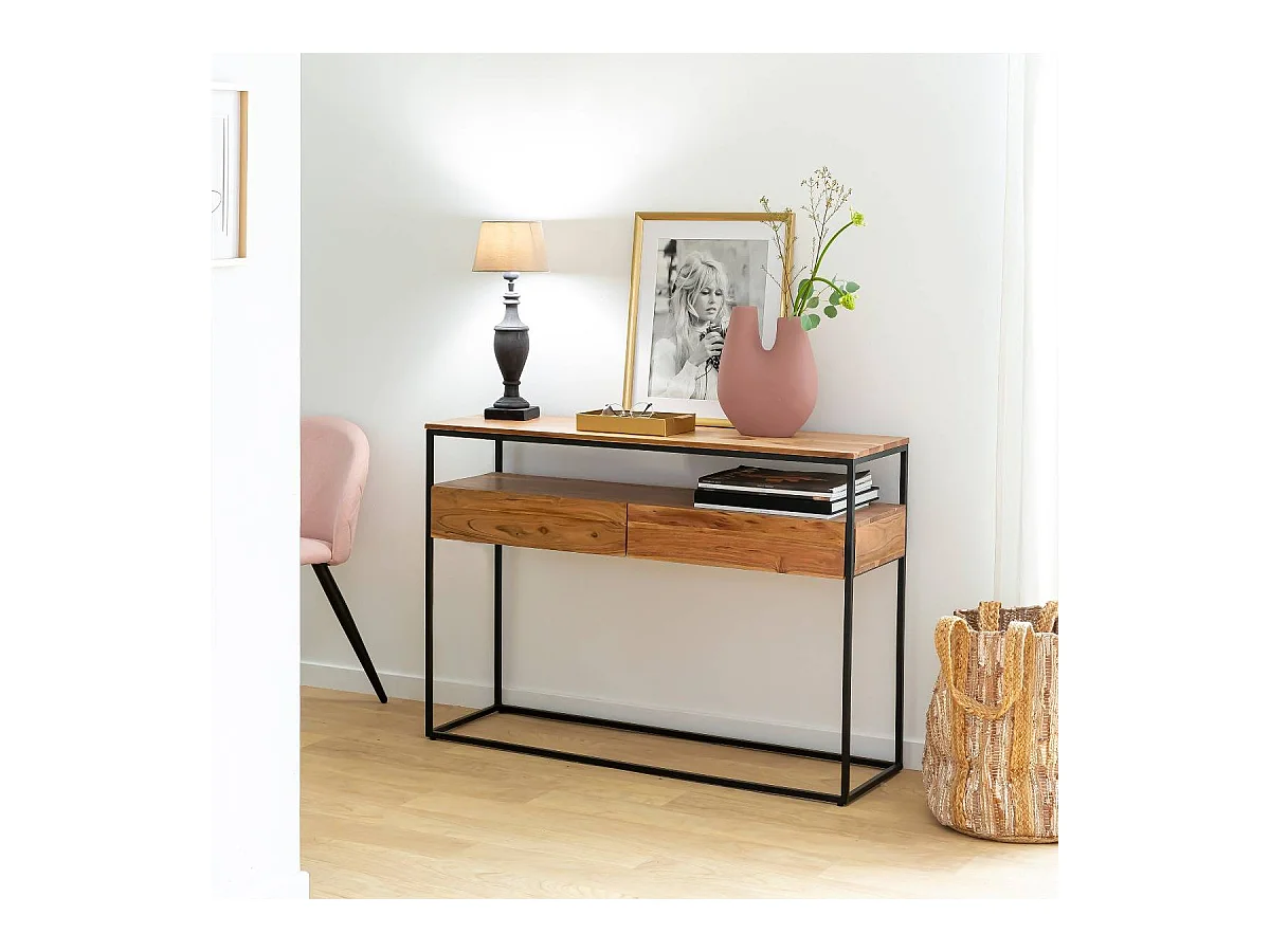Console en bois d'acacia et métal Etienne