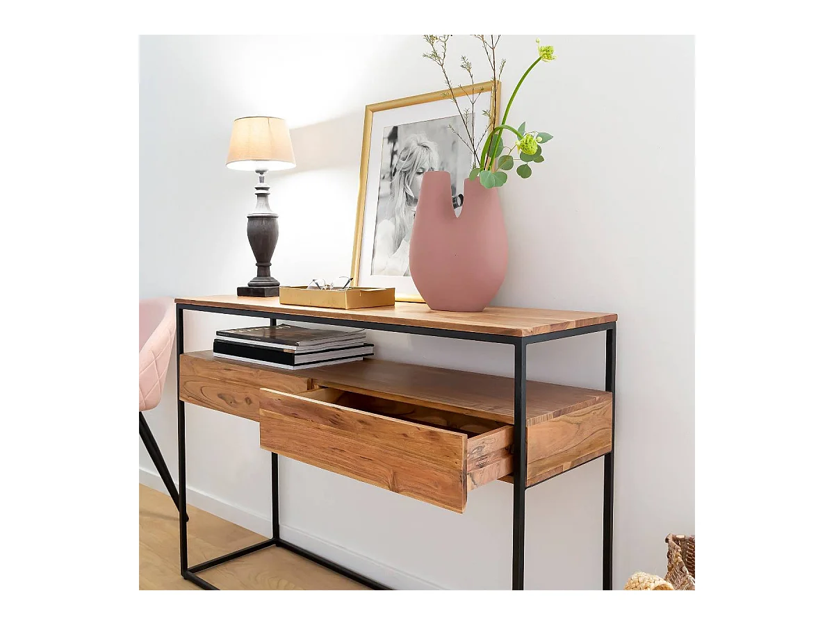 Console en bois d'acacia et métal Etienne
