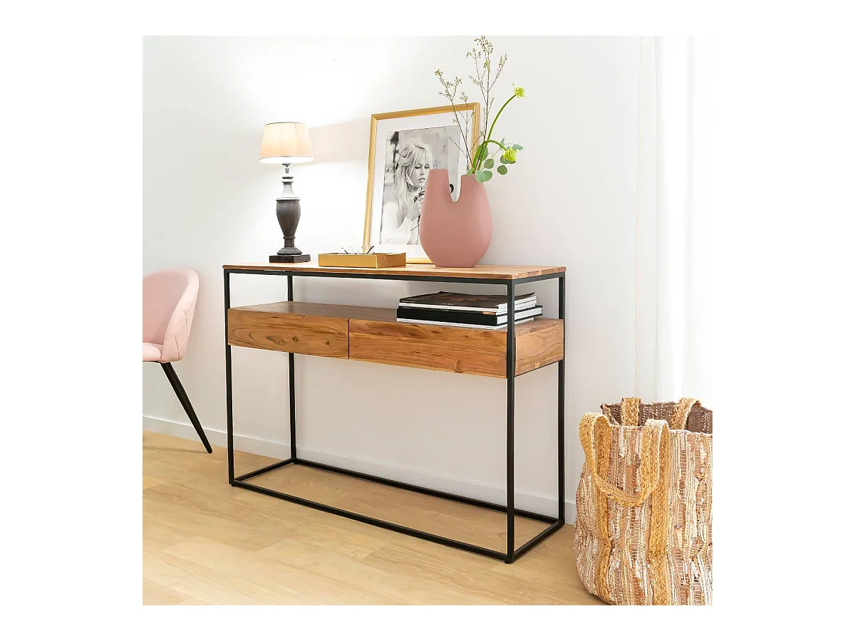 Console en bois d'acacia et métal Etienne